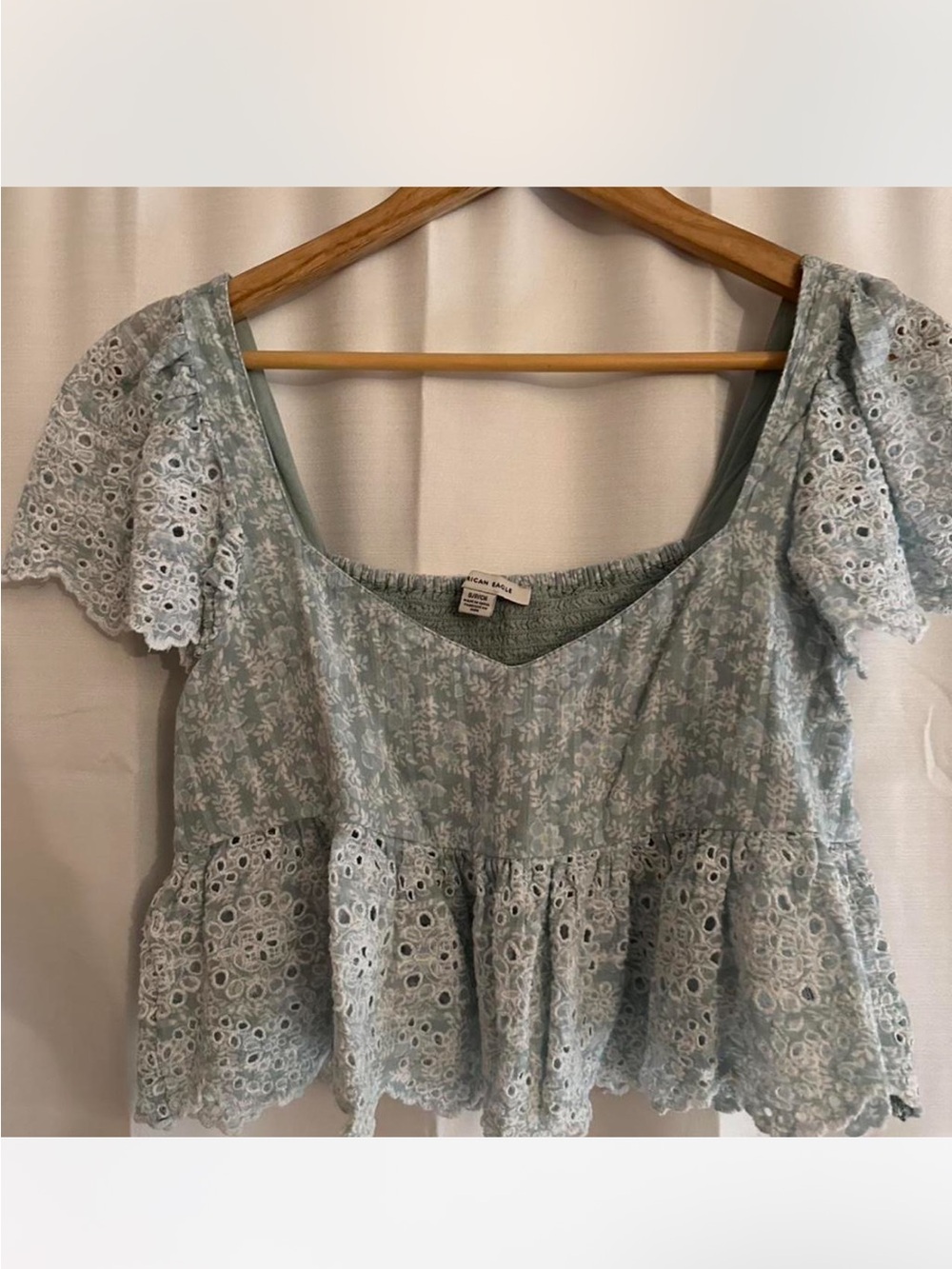 American Eagle Outfitters Light Blue Eyelet Peplum Blouse